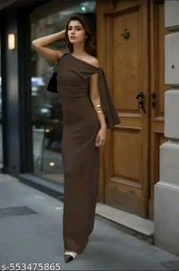 Brown Solid Tie Up Maxi Dress - 2.4, XL