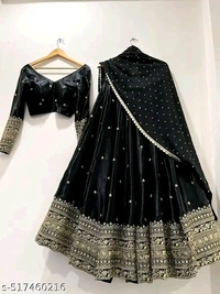 Savani Creation fancy work lehenga choli - Black, Gold