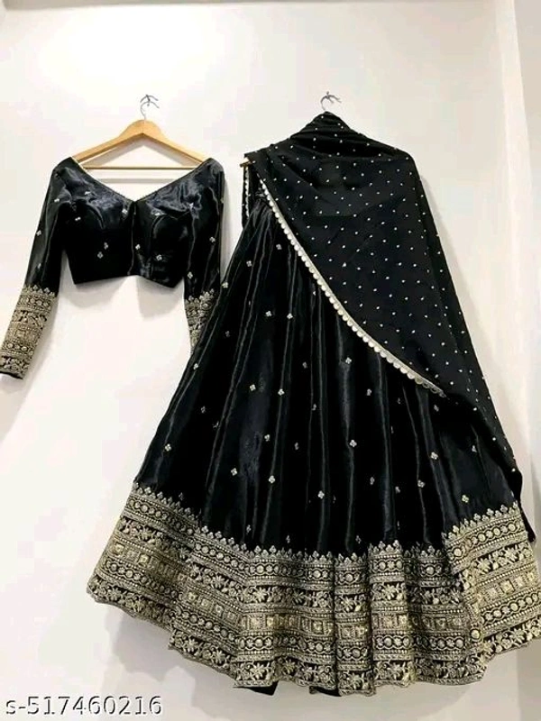 Savani Creation fancy work lehenga choli - Black, Gold