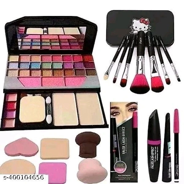 TYA 5024 With 7pc Makeup Brush Set + 3 In1 Combo Mascara,Eyeliner,Pencil Blander With Makeup Spong (Set Of 17) - Silver, IND-7