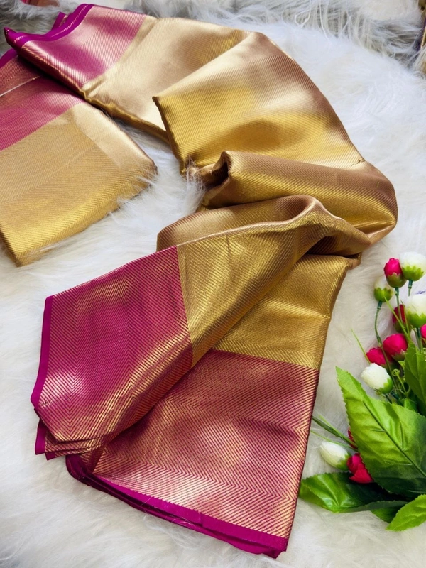 Celebrity Style Banarasi Golden Tissue Zari Silk Saree – Premium Collection - FREE