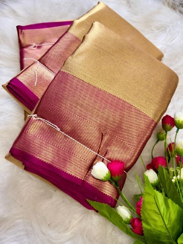 Celebrity Style Banarasi Golden Tissue Zari Silk Saree – Premium Collection - FREE