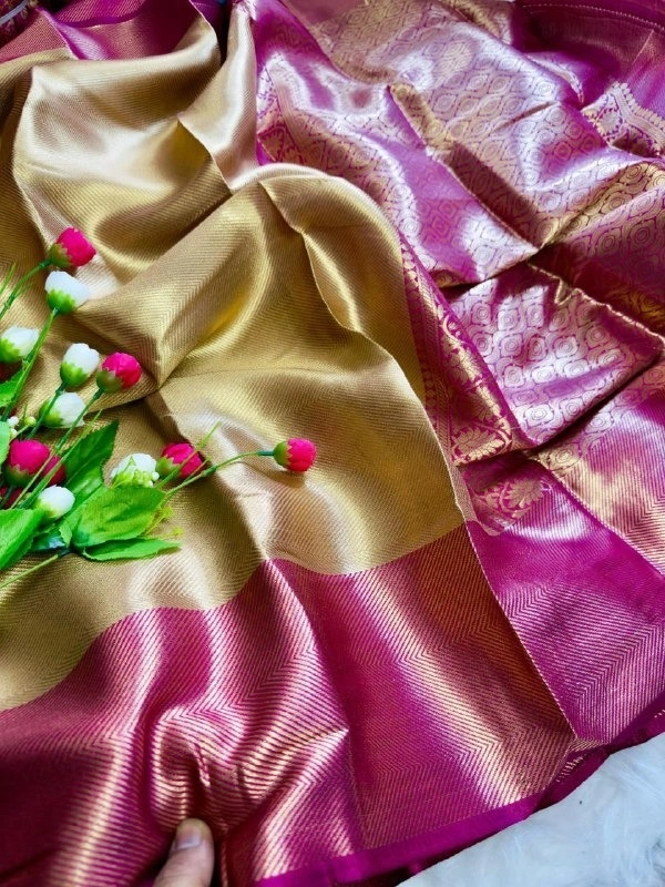 Celebrity Style Banarasi Golden Tissue Zari Silk Saree – Premium Collection - FREE