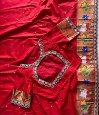 Premium Rajhanse Paithani Silk Saree – Banarasi Butti Weaving, Paithani Border, Lace Finish - FREE, Red