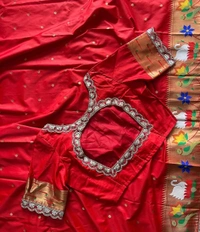 Premium Rajhanse Paithani Silk Saree – Banarasi Butti Weaving, Paithani Border, Lace Finish - FREE, Red