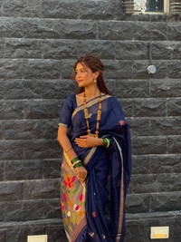 Vaishnavi Auti's Exclusive Linen Jamdani Collection - FREE, Navy Blue
