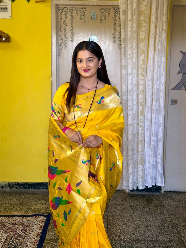 Diksha Desale Inspired Yellow Paithani Saree | Royal Maharashtrian Look -MPB001 - FREE, YELLOW