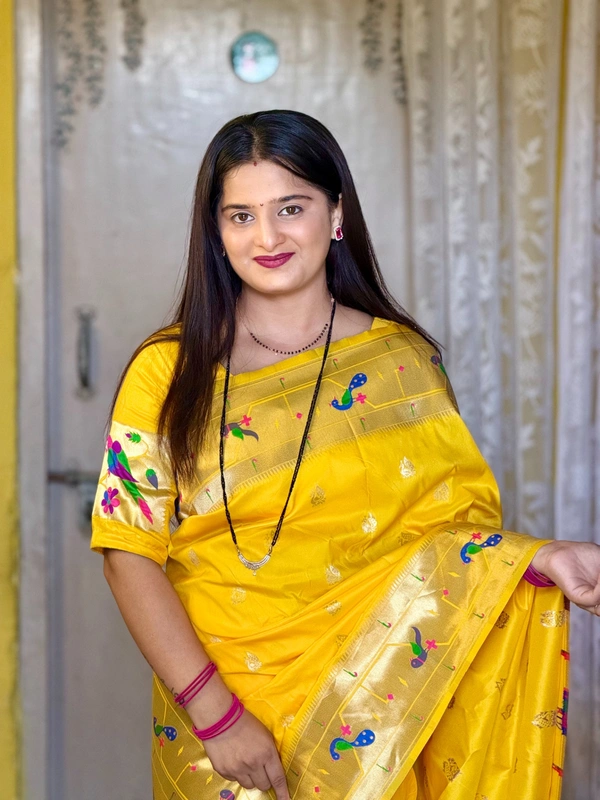 Diksha Desale Inspired Yellow Paithani Saree | Royal Maharashtrian Look -MPB001 - FREE, YELLOW