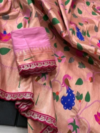 Banarasi Pattu saree with elegant flower & Peacock Weaving on all over the saree With lace ✨ - PINK, Free