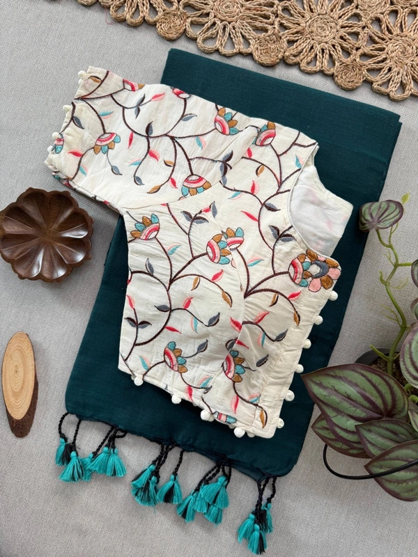 PAITHANI_HOUSE11 Elegant Khadi Cotton Saree with Heavy Embroidered Aura Cotton Padded Blouse (CF-160) - RAMA