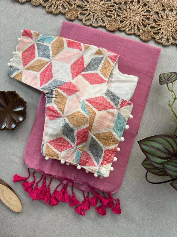 PAITHANI_HOUSE11 Premium Khadi Cotton Saree & Heavy Work Blouse Combo – CF-162 - BABY PINK