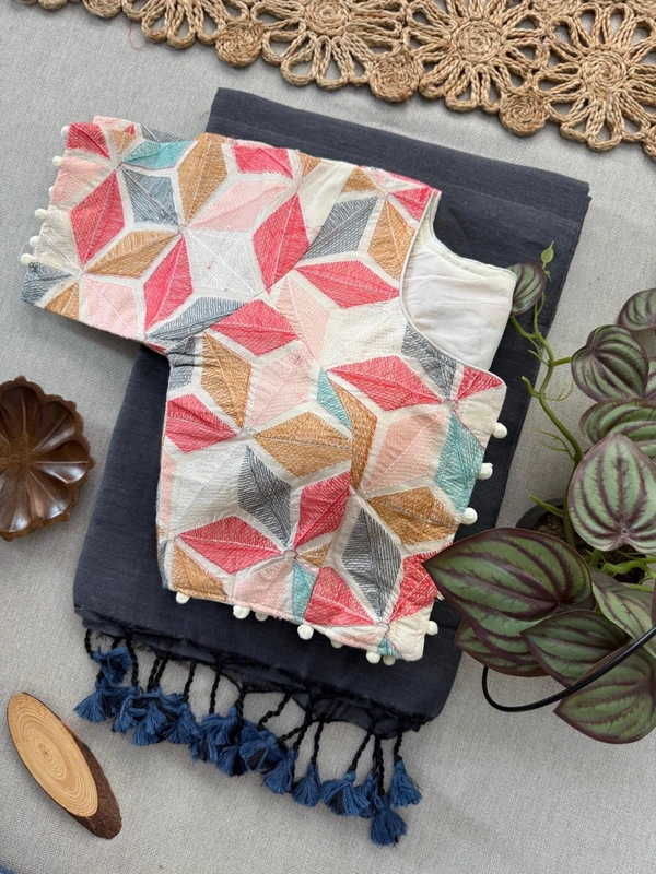 PAITHANI_HOUSE11 Premium Khadi Cotton Saree & Heavy Work Blouse Combo – CF-162 - GREY