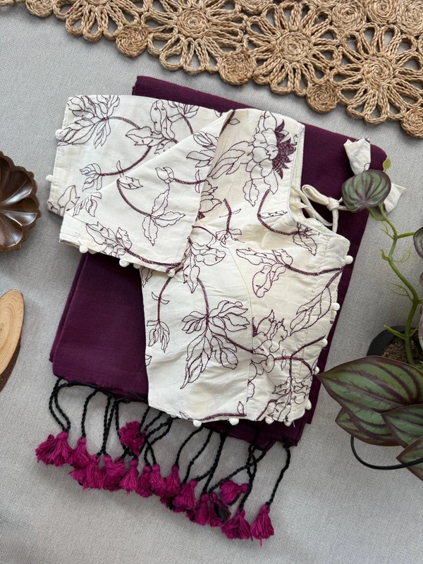 PAITHANI_HOUSE11 Traditional Khadi Cotton Saree for Women | Red Floral Blouse – CF-156 - WINE