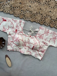 PAITHANI_HOUSE11 Traditional Khadi Cotton Saree for Women | Red Floral Blouse – CF-156 - WINE