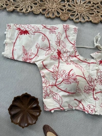 PAITHANI_HOUSE11 Traditional Khadi Cotton Saree for Women | Red Floral Blouse – CF-156 - WINE