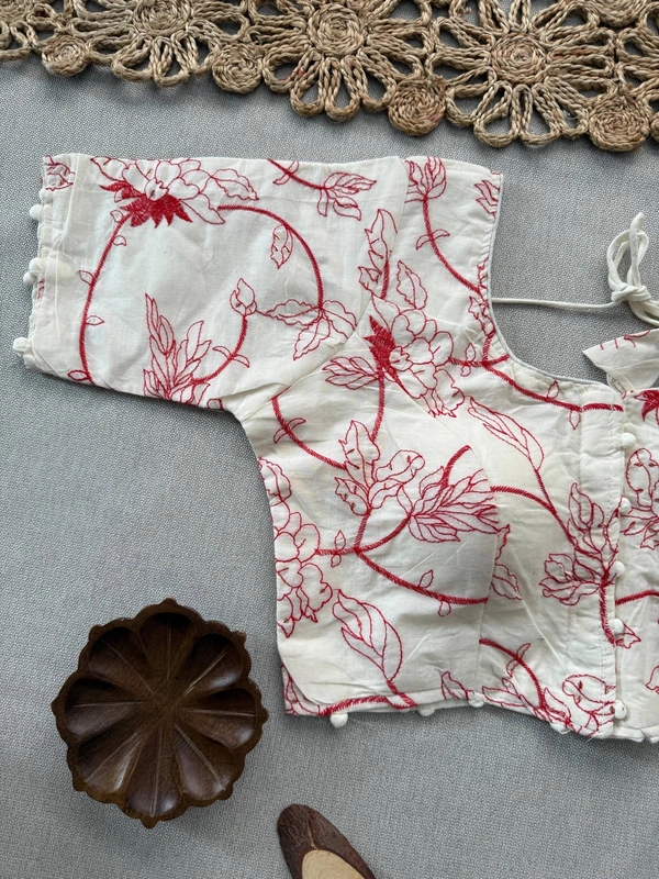 PAITHANI_HOUSE11 Traditional Khadi Cotton Saree for Women | Red Floral Blouse – CF-156 - WINE