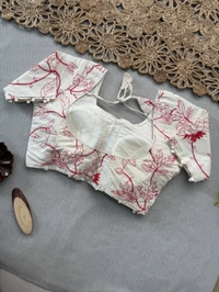 PAITHANI_HOUSE11 Traditional Khadi Cotton Saree for Women | Red Floral Blouse – CF-156 - WINE