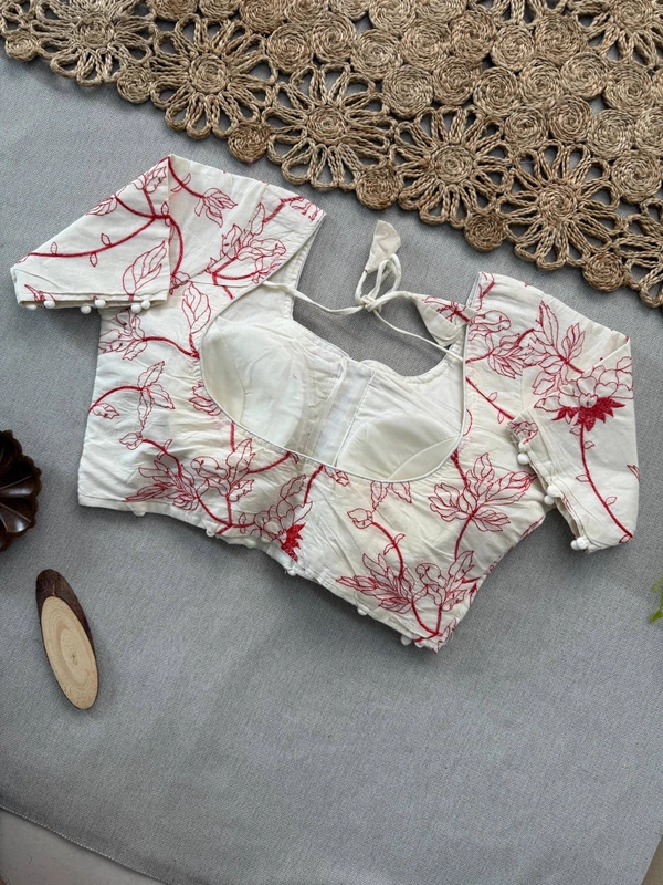 PAITHANI_HOUSE11 Traditional Khadi Cotton Saree for Women | Red Floral Blouse – CF-156 - BLACK