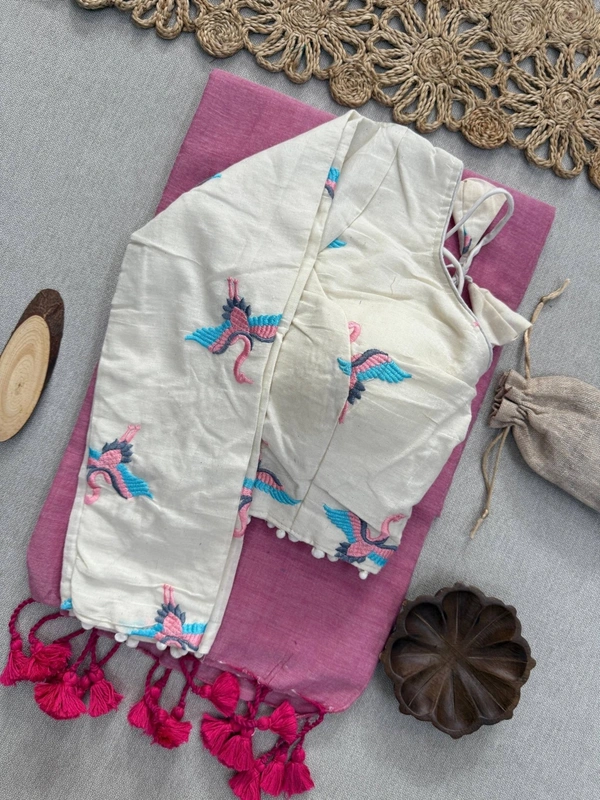 PAITHANI_HOUSE11 Handloom Khadi Cotton Saree with Embroidered Blouse & Tassel Pallu – CF-155 - DEEP PINK