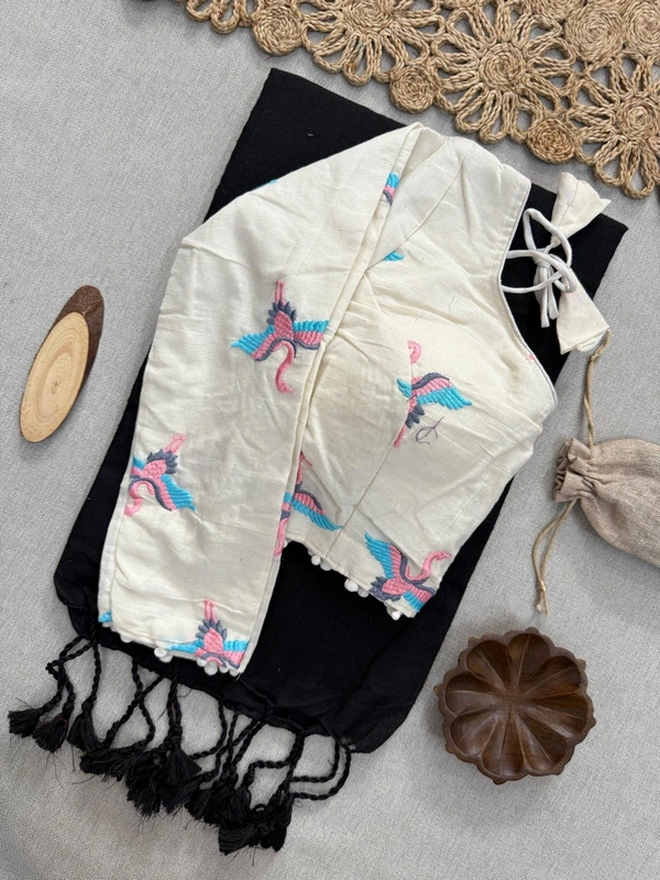 PAITHANI_HOUSE11 Handloom Khadi Cotton Saree with Embroidered Blouse & Tassel Pallu – CF-155 - BLACK