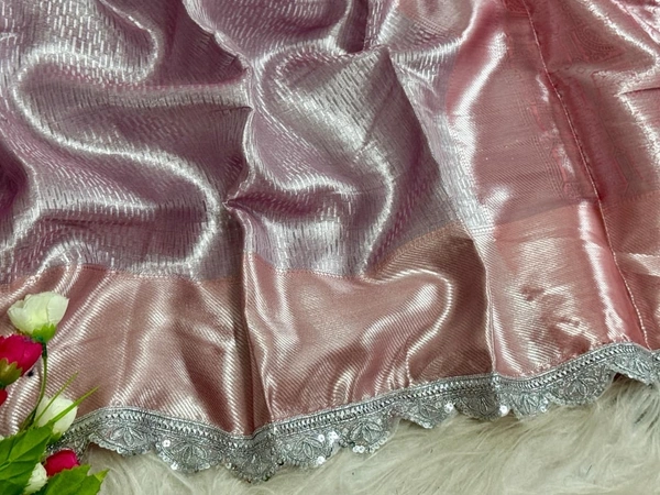 Pastel Pink Banarasi Tissue Silk Saree with Silver Shine & Designer Lace Border | VV
- Free