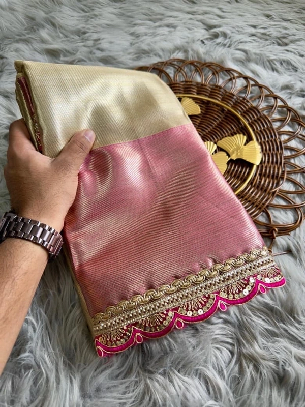 Soft Tissue Silk Saree with Designer Coding Border & Rich Brocade Blouse - Free