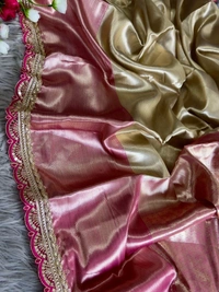 Soft Tissue Silk Saree with Designer Coding Border & Rich Brocade Blouse - Free