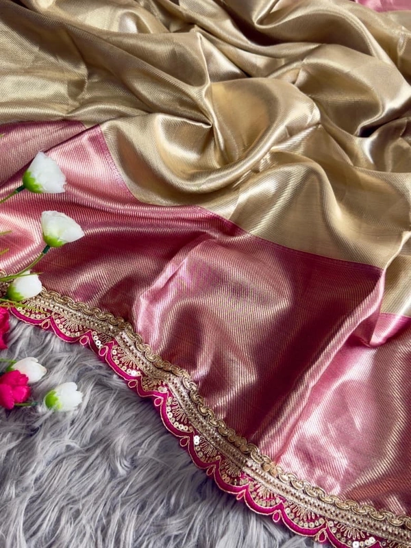 Soft Tissue Silk Saree with Designer Coding Border & Rich Brocade Blouse - Free