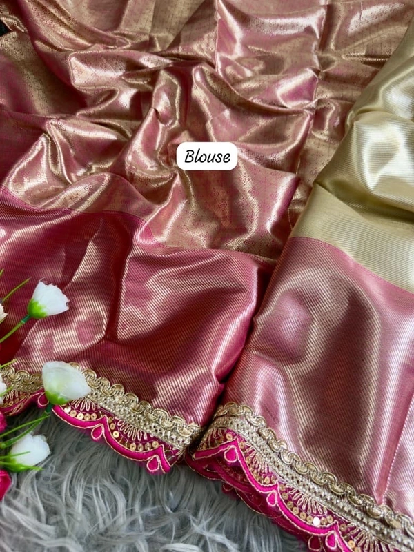 Soft Tissue Silk Saree with Designer Coding Border & Rich Brocade Blouse - Free