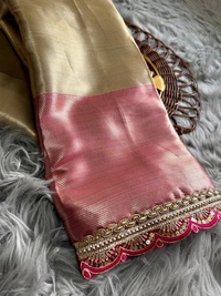 Soft Tissue Silk Saree with Designer Coding Border & Rich Brocade Blouse - Free