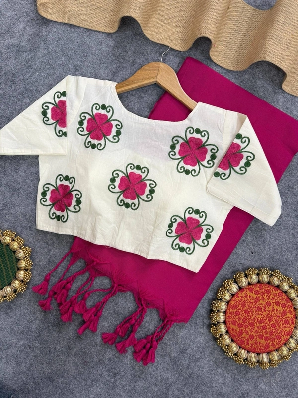 PAITHANI_HOUSE11 Royal Essence Khadi Cotton Saree & Embroidered Elegance Blouse- CF-146 - RANI