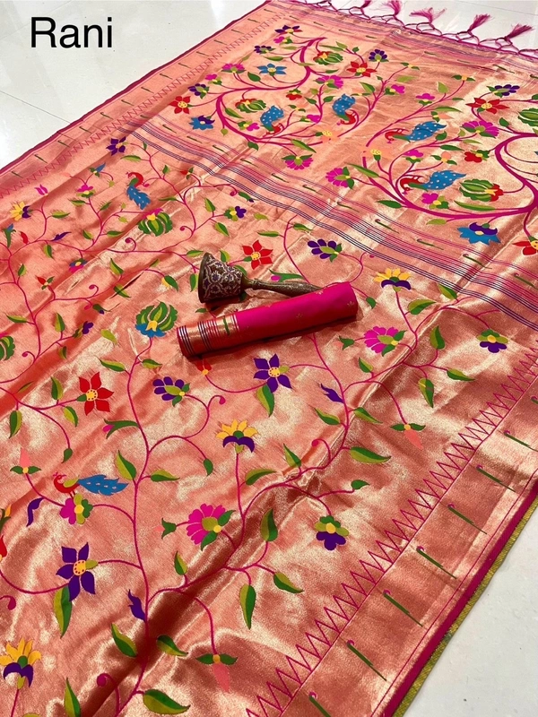 PAITHANI_HOUSE200 Pure Kanchivaram Paithani Silk Saree with Original Zari Weaving & Munia Border – Heavy Meena Pallu - RANI