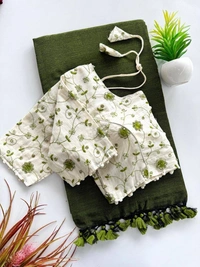 PAITHANI_HOUSE11 Khadi Cotton Saree | Embroidered Padded Blouse (CF-191) - GREEN