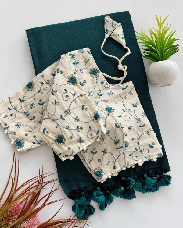 PAITHANI_HOUSE11 Khadi Cotton Saree | Embroidered Padded Blouse (CF-191) - GREY