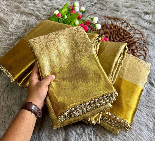 “Diksha Desle Inspired Designer Ghungroo Border Golden Silk Saree – Premium Festive Wear” ✨ - Gold, Free