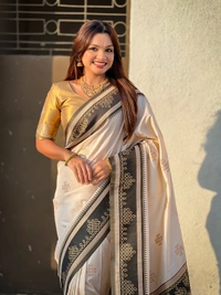Art Soft Silk Saree with Silver Zari Temple Pallu & Golden Zari Border - FREE, C.BLACK