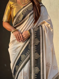 Art Soft Silk Saree with Silver Zari Temple Pallu & Golden Zari Border - FREE, C.BLACK