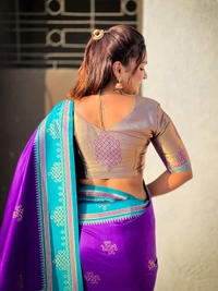 Art Soft Silk Saree with Silver Zari Temple Pallu & Golden Zari Border - FREE, RANGOLI-PURPLERAMA