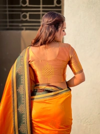 Art Soft Silk Saree with Silver Zari Temple Pallu & Golden Zari Border - FREE, RANGOLI-ORANGE