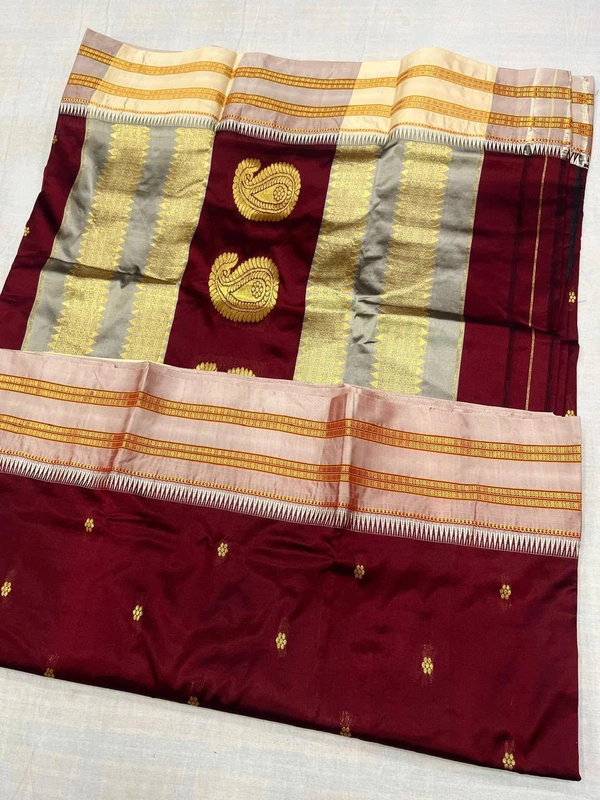 Authentic Ethnic Wear Narayanpeth Handloom Silk Saree - Free, Deep Maroon (2)