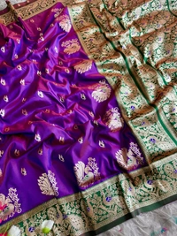 Authentic Maharashtrian Peshwai Paithani Silk Saree - Rich Royal Body with Grand Peacock Butta - FREE, Purple