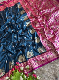 Authentic Maharashtrian Peshwai Paithani Silk Saree - Rich Royal Body with Grand Peacock Butta - FREE, Navy Blue