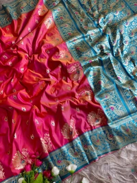 Authentic Maharashtrian Peshwai Paithani Silk Saree - Rich Royal Body with Grand Peacock Butta - FREE, Carrot Pink