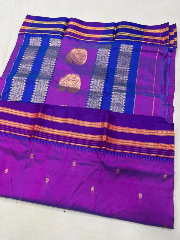 Authentic Narayanpeth Silk Saree with Traditional South-Border Weave - Free, Magenta Purple