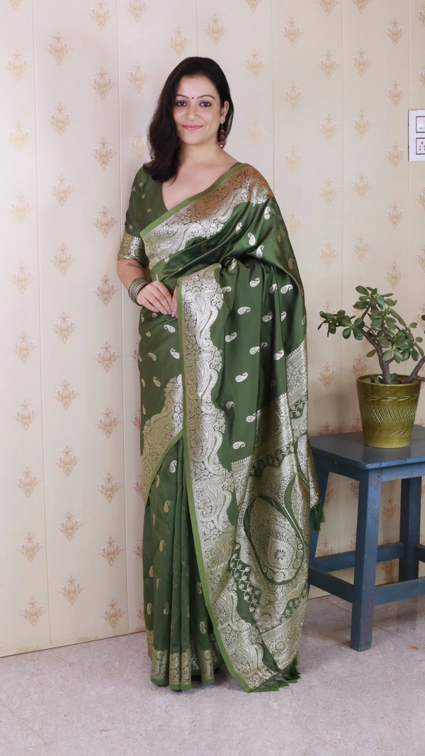 Banarasi Soft Silk Saree with Silver Zari Jaal Weaves