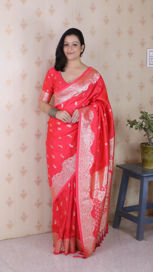 Banarasi Soft Silk Saree with Silver Zari Jaal Weaves