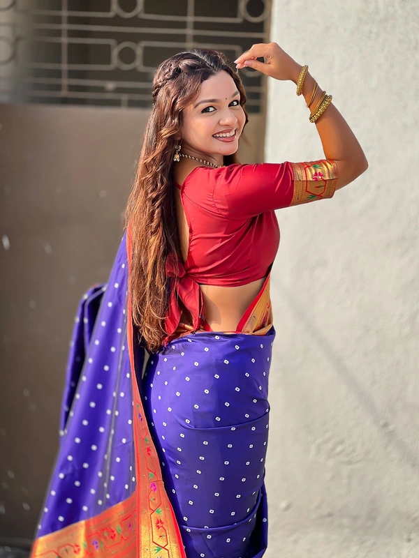 PAITHANI_HOUSE176 Bandhani Paithani Saree New Design 2025 � Soft Silk Zari Woven Saree for Wedding & Festival Look - [Bandhani Paithani] E - VIOLET
