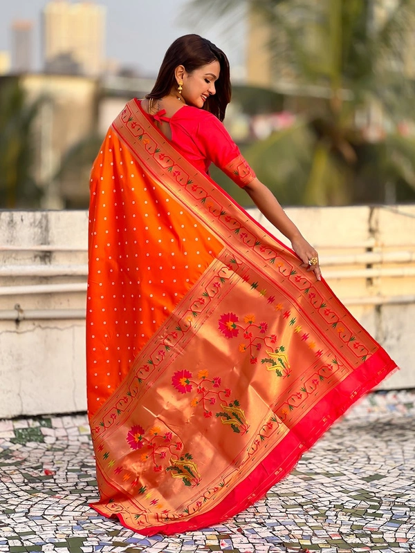 PAITHANI_HOUSE177 Bandhani Paithani Saree New Design 2025 � Soft Silk Zari Woven Saree for Wedding & Festival Look - [Bandhani Paithani] E - ORANGE