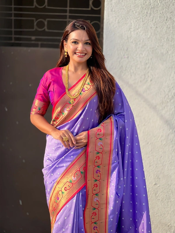 PAITHANI_HOUSE178 Bandhani Paithani Saree New Design 2025 � Soft Silk Zari Woven Saree for Wedding & Festival Look - [Bandhani Paithani] E - LAVENDER