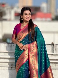 PAITHANI_HOUSE179 Bandhani Paithani Saree New Design 2025 � Soft Silk Zari Woven Saree for Wedding & Festival Look - [Bandhani Paithani] E - GREEN
